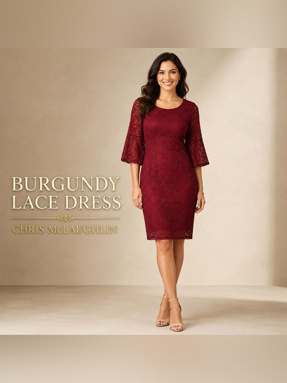 CHRISMcLaughlin Burgundy Lace Midi Dres